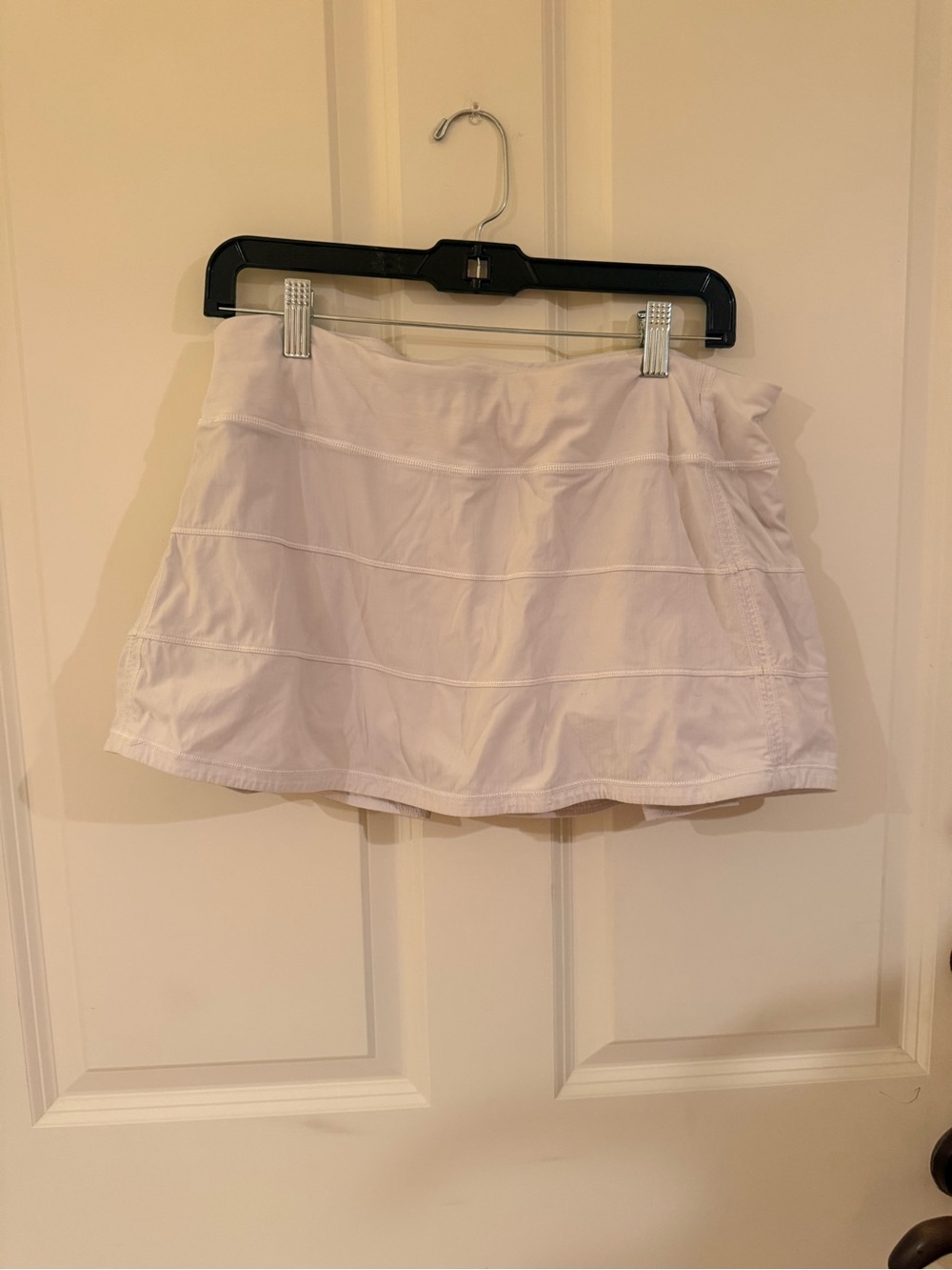 Lululemon White Athletic Skort-Tiered A-Line Tennis Skirt with shorts and pocket